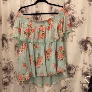 Light teal top with floral
